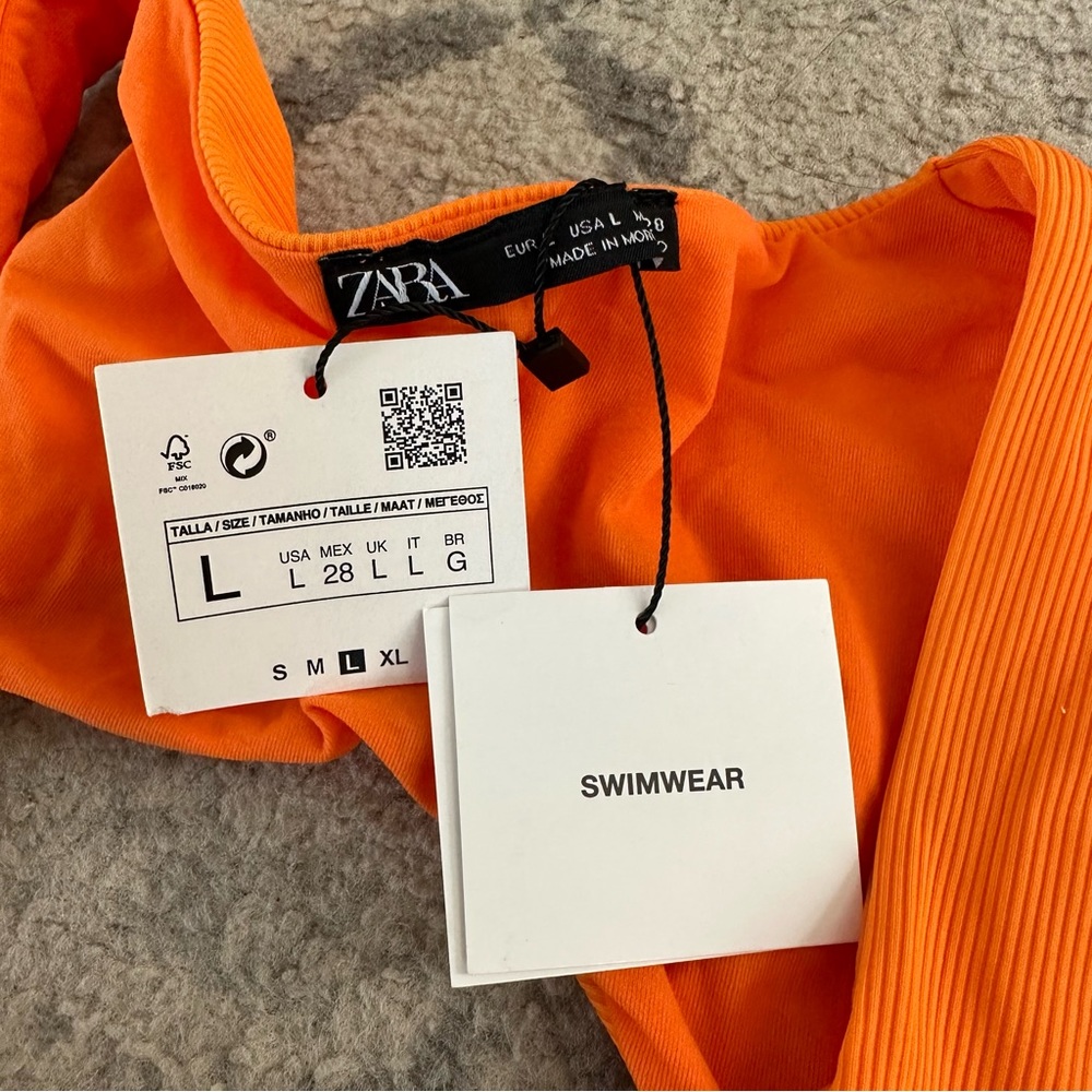Zara Swimwear Orange Open Back Bikini Top size Large - Picture 2 of 4